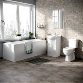 Nes Home Memphis 3-Piece Bathroom Suite White - Close Coupled Toilet, 450mm Basin Vanity Unit and Round Bath Tub