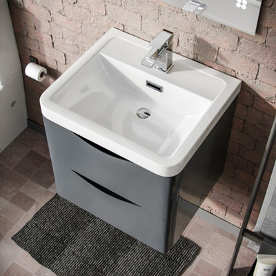 Nes Home Merton 500mm Wall Hung Vanity Basin Unit & Square Rimless Close Coupled Toilet Grey