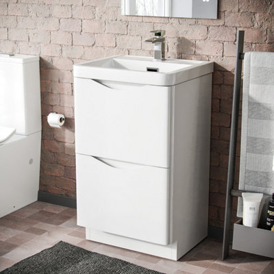 Nes Home Merton 500mm White Basin Vanity Unit 2 Drawer Storage Cabinet Gloss