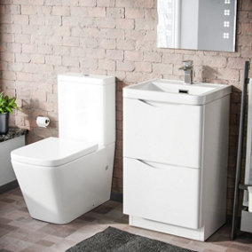 Nes Home Merton 500mm White Vanity Basin Cabinet Rimless Close Coupled Toilet
