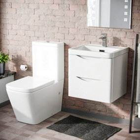 Nes Home Merton 500mm White Wall Hung Vanity Basin Unit & Square Rimless Toilet
