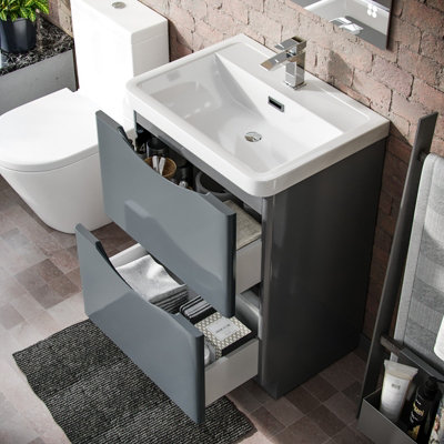 Nes Home Merton 600 mm Grey Basin Sink Vanity and Rimless Close Coupled Toilet