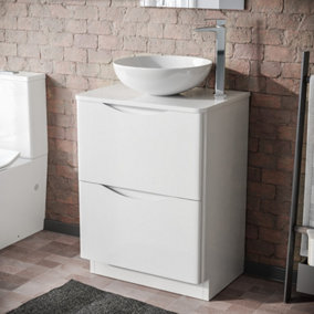 Nes Home Merton 600mm White Bathroom Freestanding Vanity Unit With Round Ceramic Basin