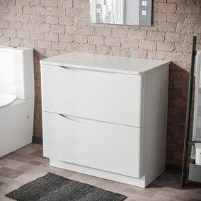 Nes Home Merton 800 mm Gloss White 2 Drawer Work Top Freestanding Vanity Unit Bathroom