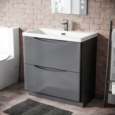 Nes Home Merton Freestanding Modern 800mm MDF Steel grey Basin Sink ...