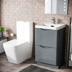 Nes Home Merton Grey Freestanding Vanity Basin Unit Square Rimless Close Coupled Toilet