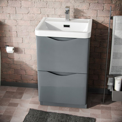 Nes Home Merton Grey Freestanding Vanity Basin Unit Square Rimless Close Coupled Toilet