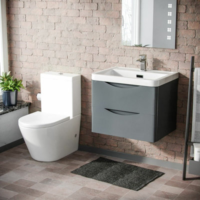 Nes Home Merton Modern Grey Basin Vanity Wall Hung and Rimless Close Coupled Toilet