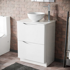 Nes Home Merton White 600mm Bathroom Freestanding Vanity Unit With Round Ceramic 320mm Basin