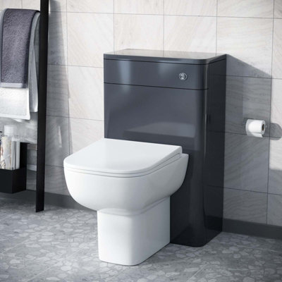 Nes Home Modern 500mm Back To Wall WC Toilet Unit Gloss Anthracite ...