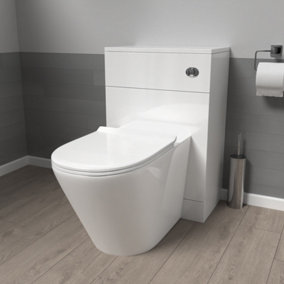 Nes Home Modern 500mm WC Unit & Rimless Round Back To Wall Toilet With Cistern