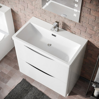 Nes Home Modern 800mm Freestanding Gloss White Basin Vanity Sink 2 