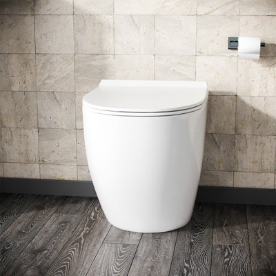 Nes Home Modern Back To Wall Toilet WC Rimless Designed Pan and Soft Close Seat White