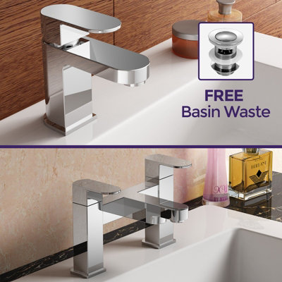 Nes Home Modern Bathroom Basin Sink Mono and Bath Filler Mixer Tap Set ...
