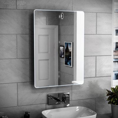 Nes Home Modern Bathroom LED Mirror with Battery Powered Button Switch 500x700mm