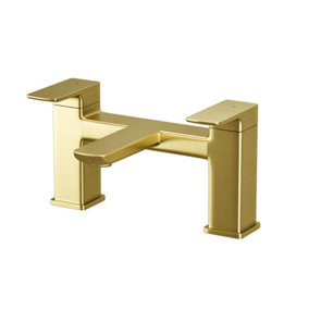 Nes Home Modern Brushed Brass Bathroom Square Deck Mounted Bath Filler Tap