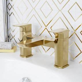 Nes Home Modern Brushed Brass Designer Square Deck Mounted Bath Filler Tap