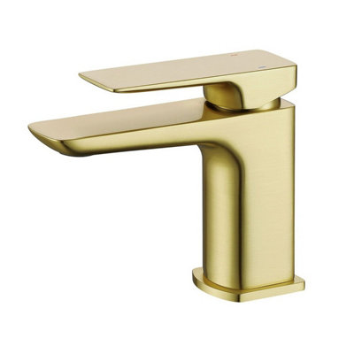 Nes Home Modern Brushed Brass Square Basin Mono Mixer Tap + Waste