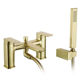 Nes Home Modern Brushed Brass Square Bath Shower Mixer Tap with Handheld Kit