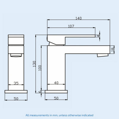 Nes Home Modern Chrome Cloakroom Basin Mono Mixer Tap Single Lever Square Design
