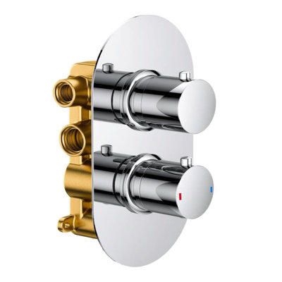 Nes Home Modern Chrome Round 2-Way Concealed Thermostatic Shower Mixer Valve