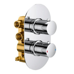 Nes Home Modern Chrome Round 2-Way Concealed Thermostatic Shower Mixer Valve
