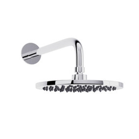 Nes Home Modern Chrome Round 200mm Overhead Swivel Rain Shower Head & Solid Solid Brass 300 mm Wall Mounted Arm