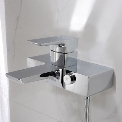 Nes Home Modern Chrome Square Design Wall Mounted Bath Shower Mixer Tap Price Comparisons | Compare The Build