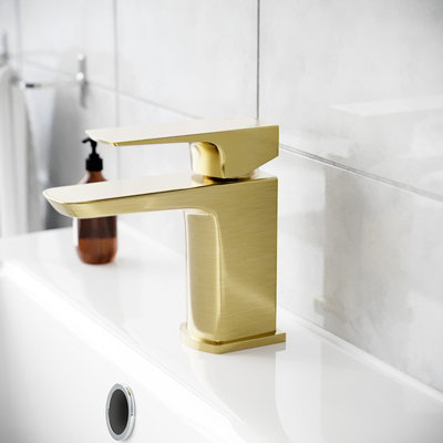 Nes Home Modern Cloakroom Brushed Brass Square Basin Mono Mixer Tap