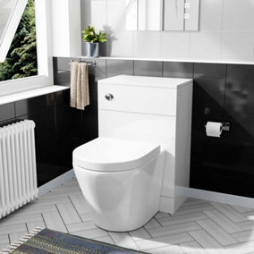 Nes Home Modern Cloakroom BTW WC Unit Curved Rimless Toilet and Soft Close Seat