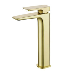 Nes Home Modern Countertop Brushed Brass Tall Square Basin Mono Mixer Tap