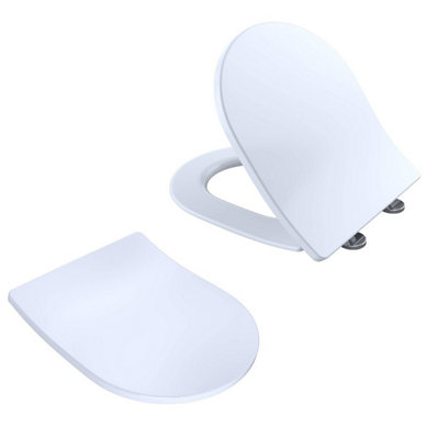Nes Home Modern D Shape Soft Close Toilet Seat White DIY at B&Q