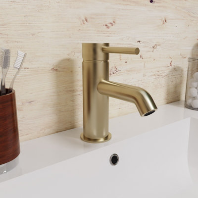 Nes Home Modern Deck Mounted Brushed Brass Round Single Lever Basin Mono Mixer Tap