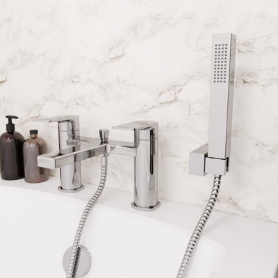 Nes Home Modern Deck Mounted Chrome Bath Shower Mixer Tap with Shower Handset