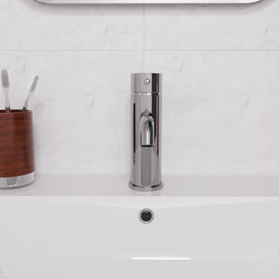 Nes Home Modern Deck Mounted Chrome Round Single Lever Bathroom Basin Mono Mixer Tap