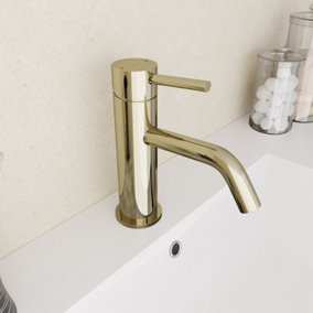 Nes Home Modern Deck Mounted Gloss Round Single Lever Basin Mono Mixer Tap Gold