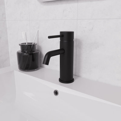 Nes Home Modern Deck Mounted Matte Black Cloakroom Round Basin Sink Mono Mixer Tap