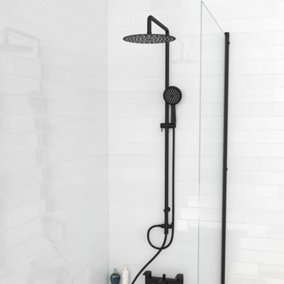 Nes Home Modern Exposed Round Shower Handset & Riser Rail Kit Matte Black