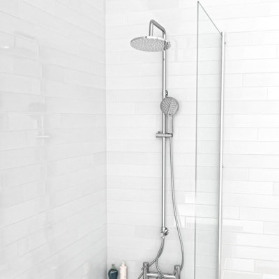 Nes Home Modern Exposed Round Shower Mixer Handset & Riser Rail Kit Chrome