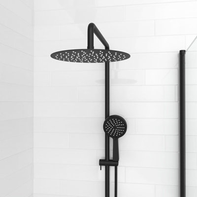 Nes Home Modern Exposed Round Shower Mixer Handset & Riser Rail Kit Matte Black