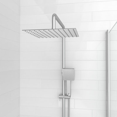 Nes Home Modern Exposed Sqaure Shower Mixer Handset & Riser Rail Kit Chrome