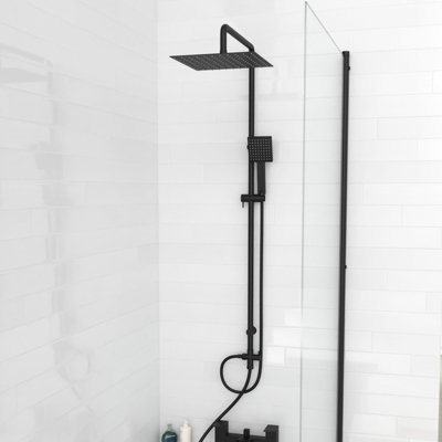 Nes Home Modern Exposed Square Shower Handset &amp; Riser Rail Kit Matte Black