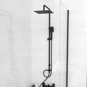 Nes Home Modern Exposed Square Shower Handset & Riser Rail Kit Matte Black