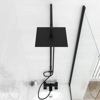 Nes Home Modern Exposed Square Shower Handset & Riser Rail Kit Matte Black