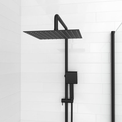Nes Home Modern Exposed Square Shower Handset & Riser Rail Kit Matte Black