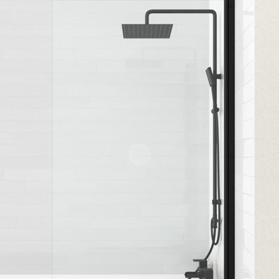 Nes Home Modern Exposed Square Shower Handset & Riser Rail Kit Matte Black