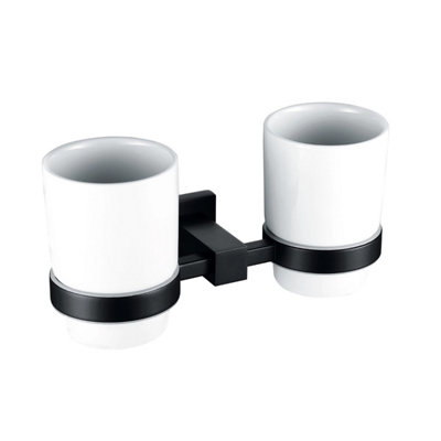 Nes Home Modern Matte Black Square Double Tumbler Cup and Holder Set Bathroom Accessory Price Comparisons | Compare The Build