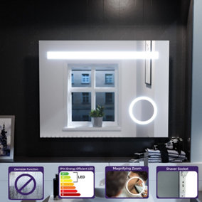 Nes Home Modern Rectangle LED 800mm x 600mm Round Corner Bathroom Mirror Demister