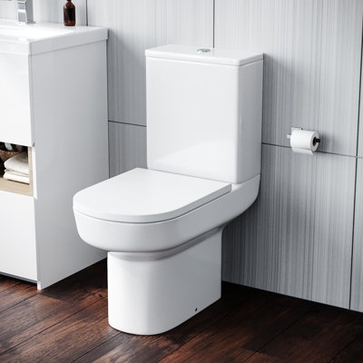 Nes Home Modern Rimless Close Coupled Toilet and Cistern Soft Close ...