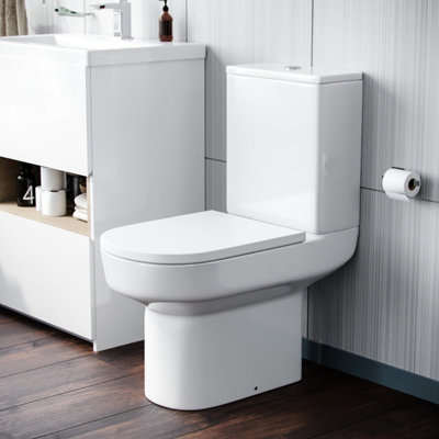 Nes Home Modern Rimless Close Coupled Toilet and Cistern Soft Close Seat WC